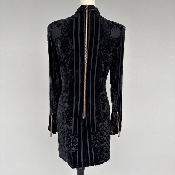 Balmain Paris Black Velvet Burnout Baroque Mini Dress Size 40 Bodycon – READ - Picture 3 of 10